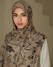 Printed Modal Hijab - Obsidian on Ivory