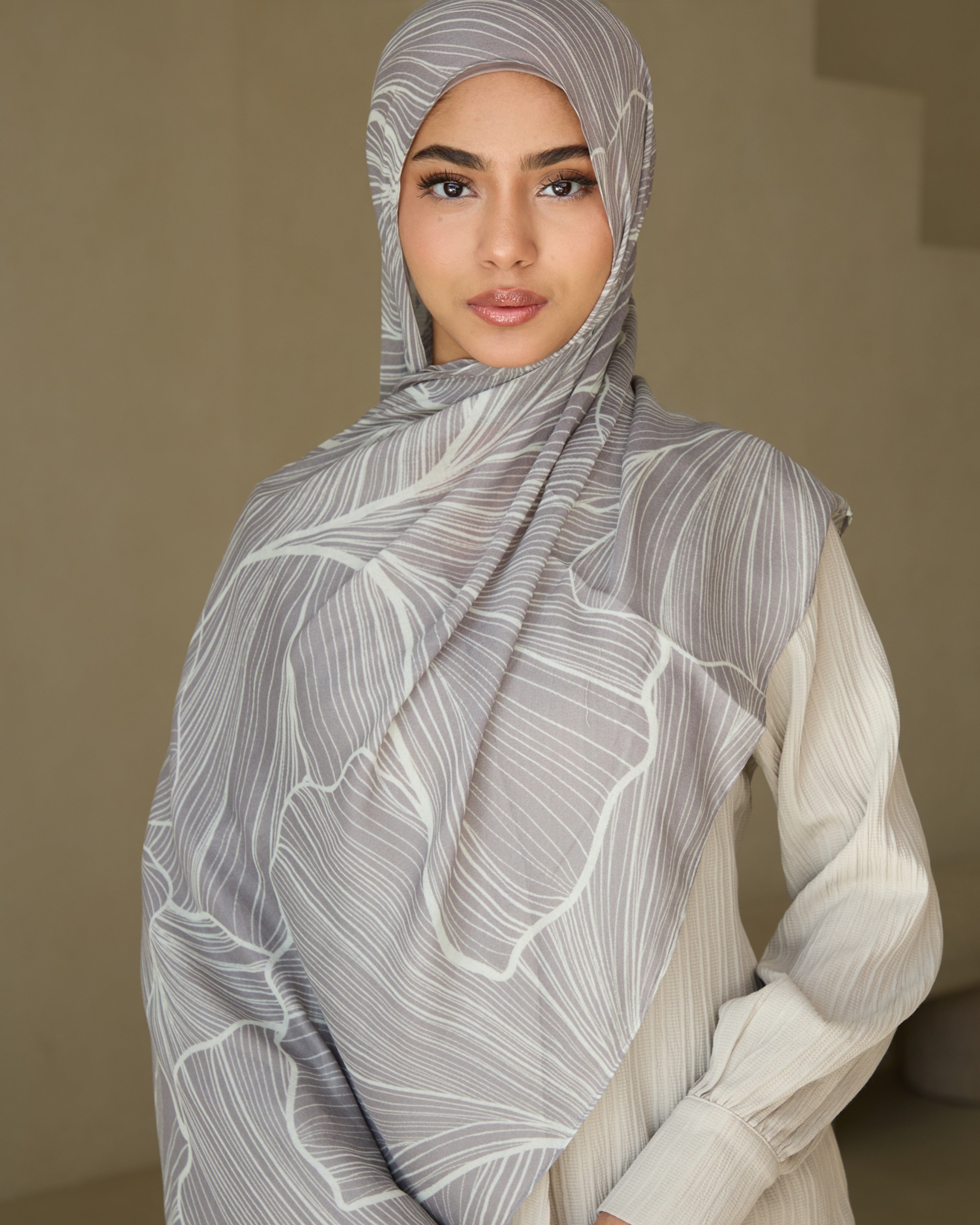 Printed Modal Hijab - Lilac Leaf