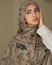 Printed Modal Hijab - Obsidian on Ivory