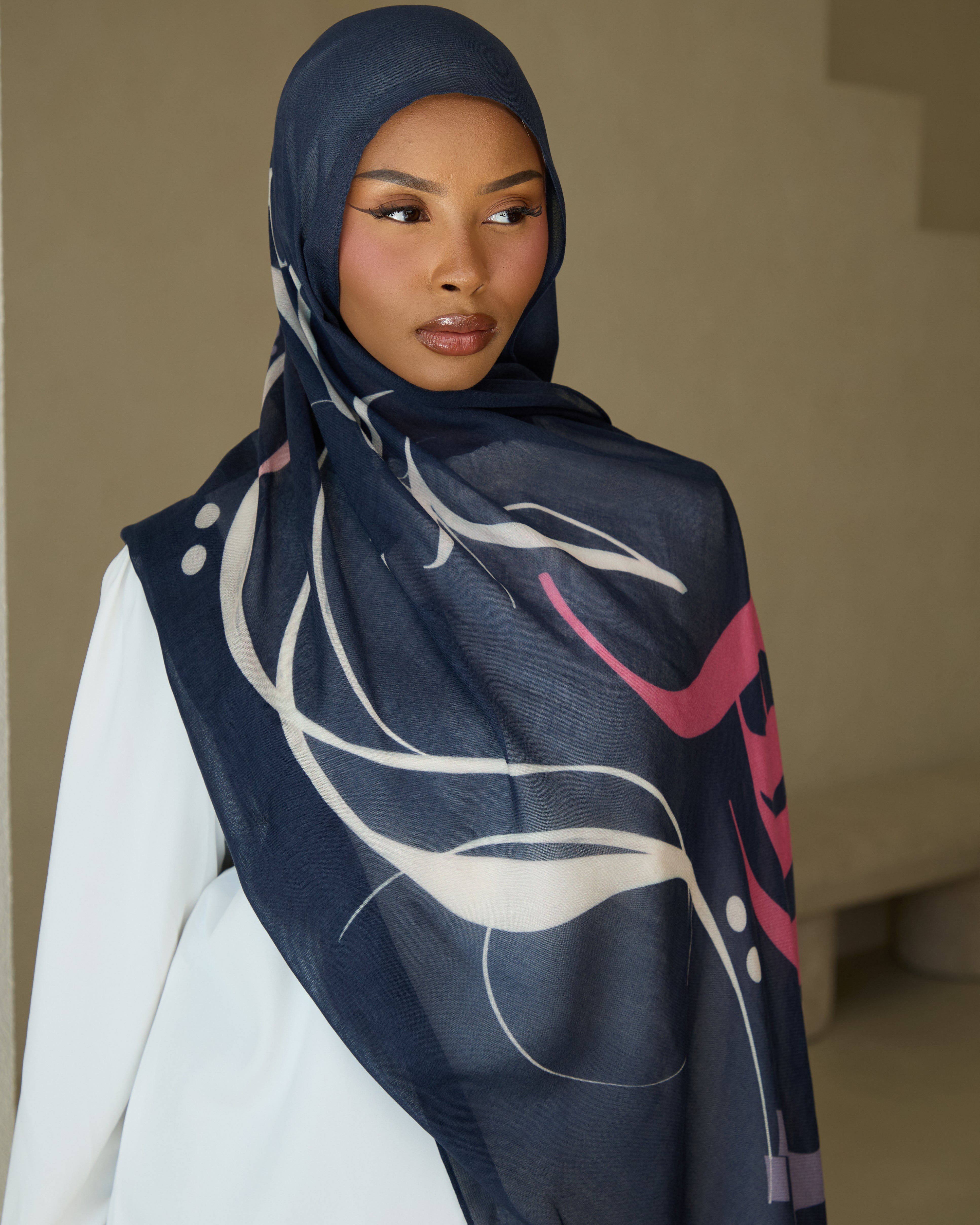Printed Modal Hijab - Dusky Calligraphy
