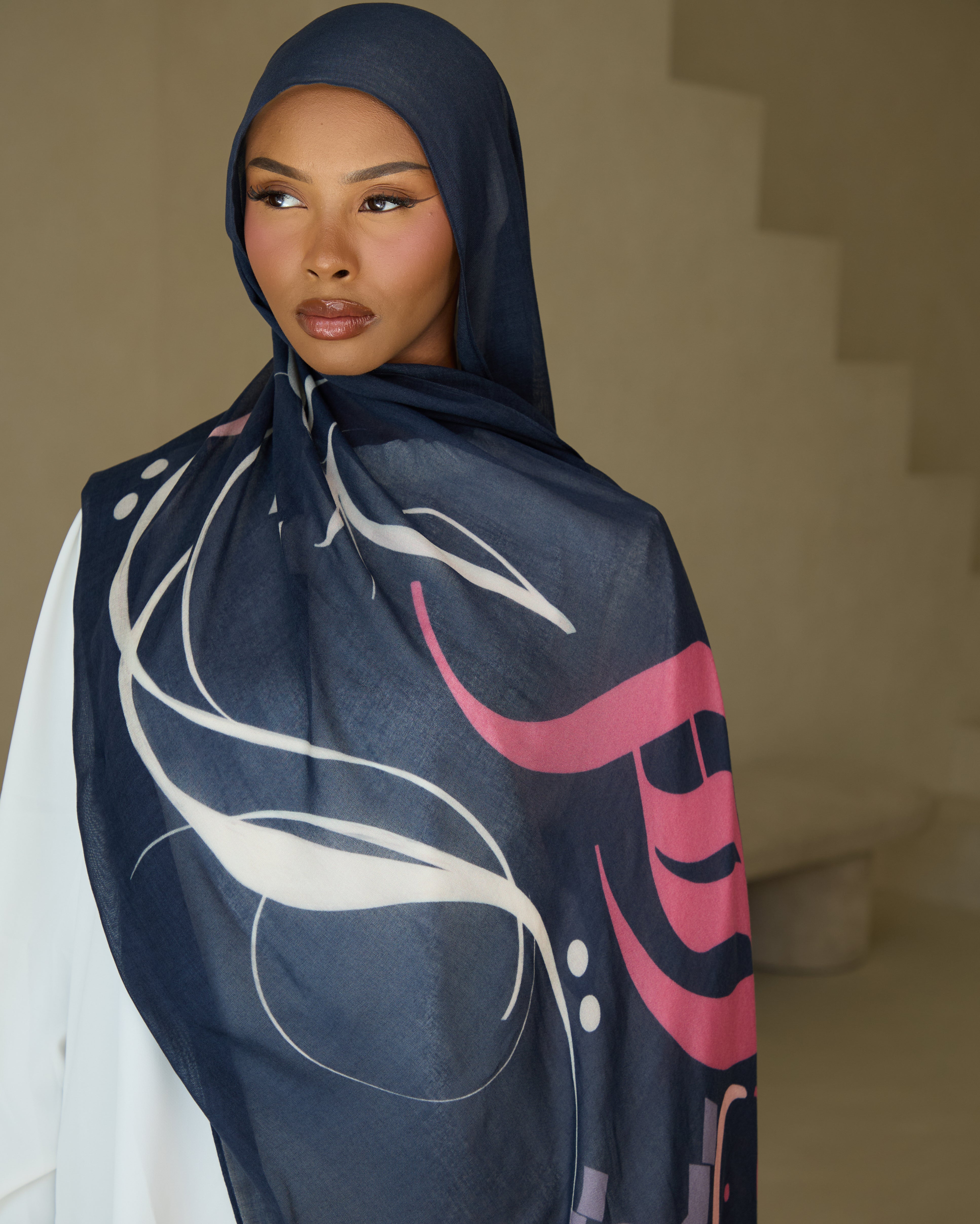 Printed Modal Hijab - Dusky Calligraphy