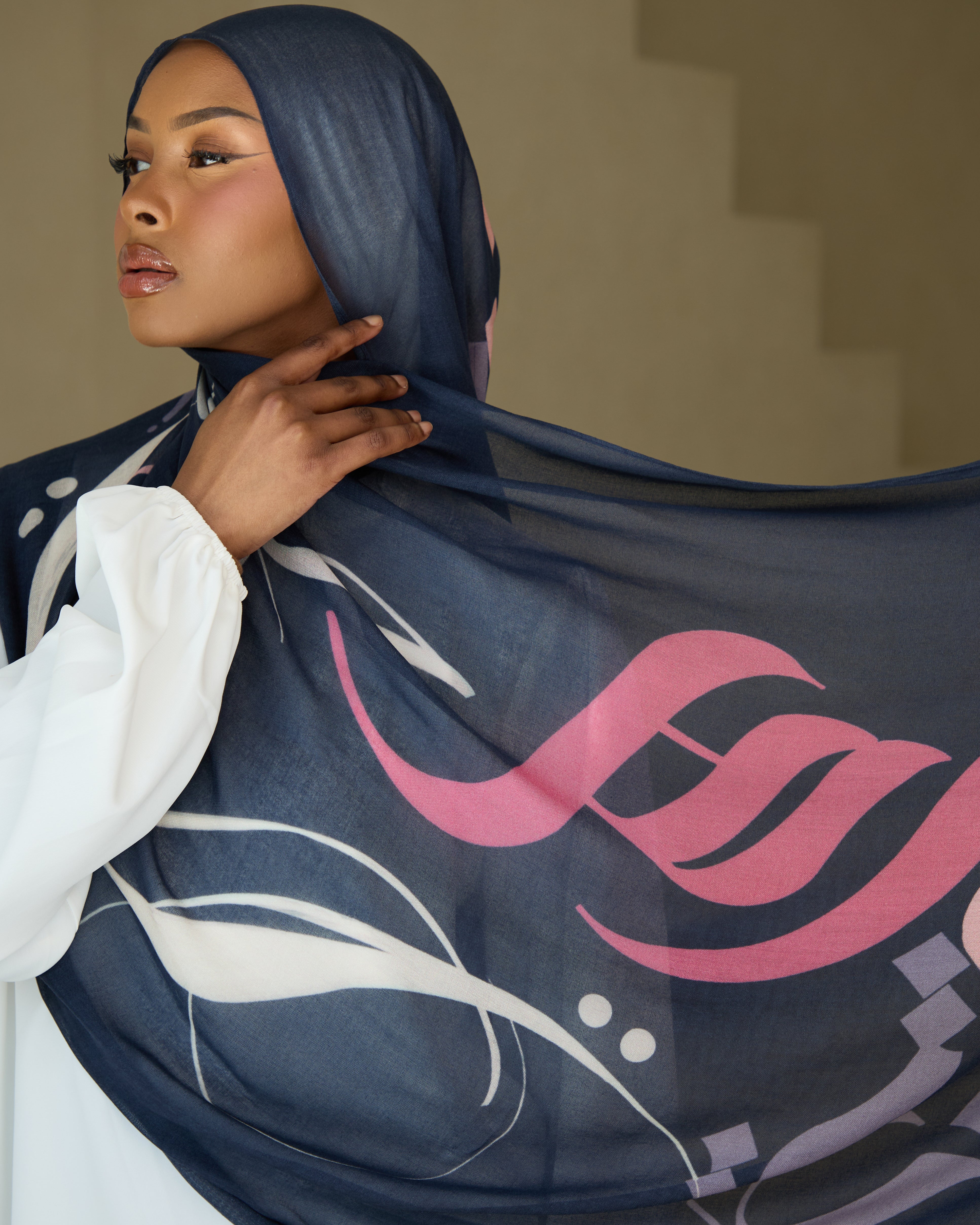 Printed Modal Hijab - Dusky Calligraphy