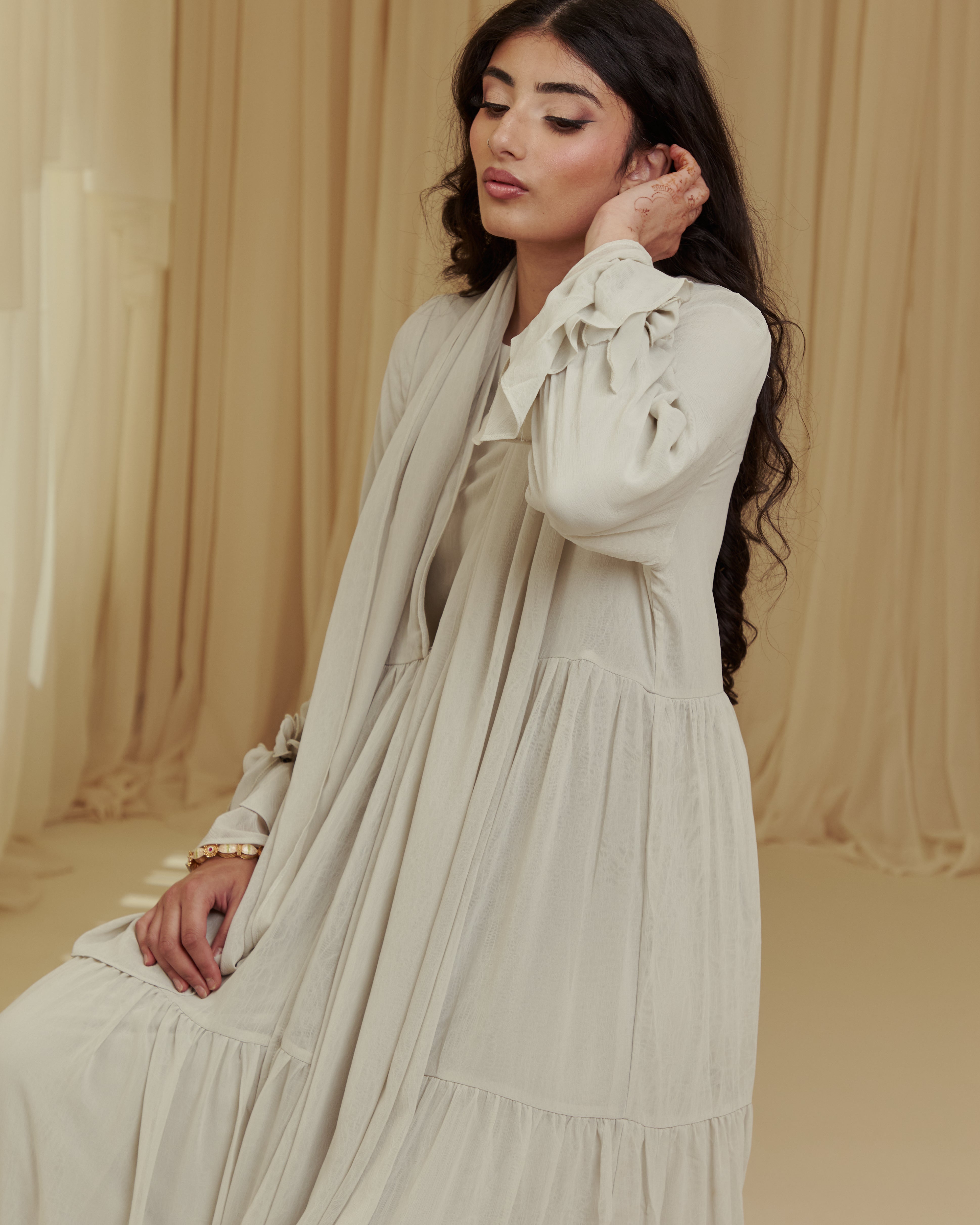 The Muse Abaya - Ivory Sage AZELEFA The Muse Abaya - Ivory Sage AZELEFA