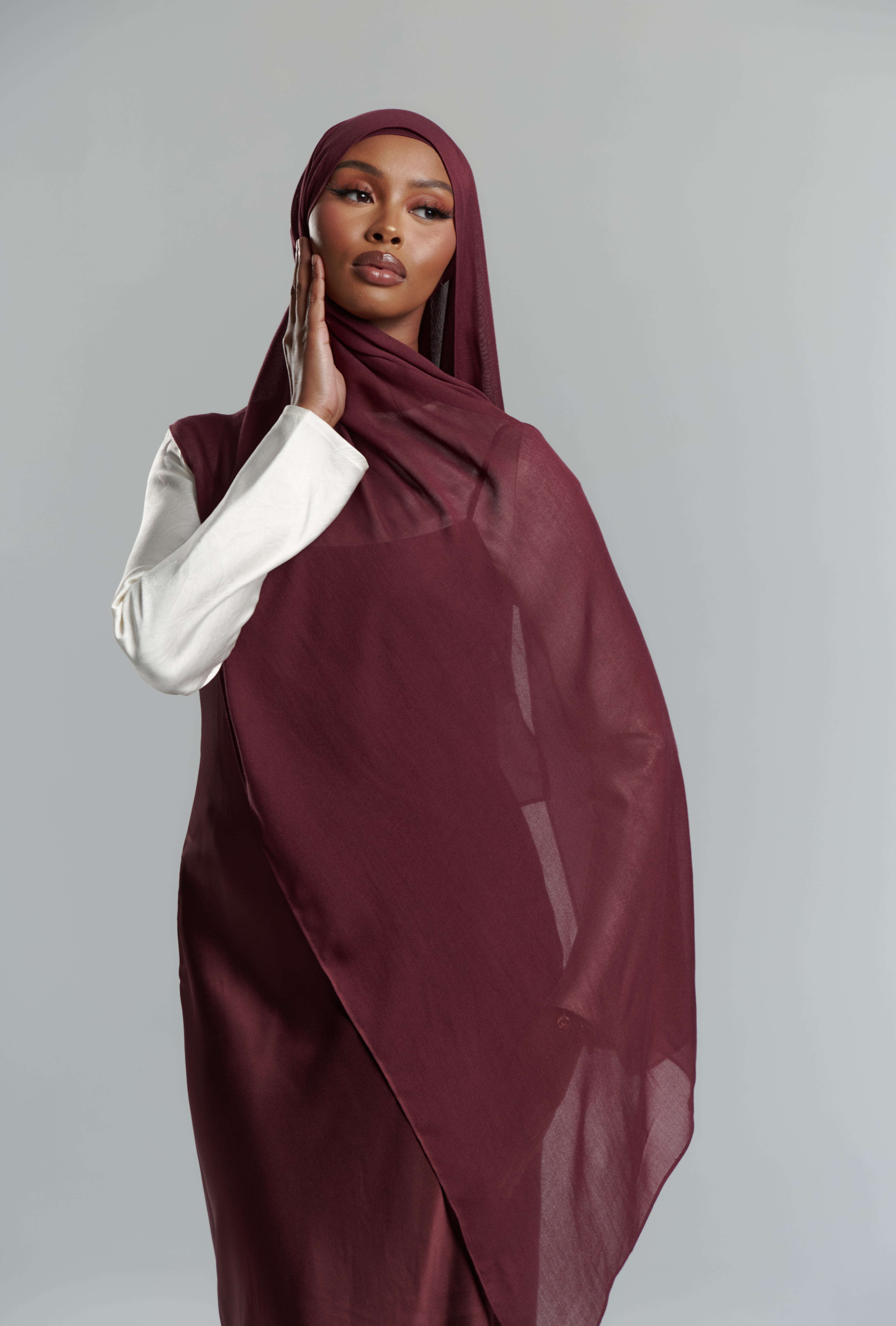 Modal Matching Hijab & Undercap Set - Cranberry Velvet