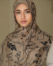 Printed Modal Hijab - Obsidian on Ivory