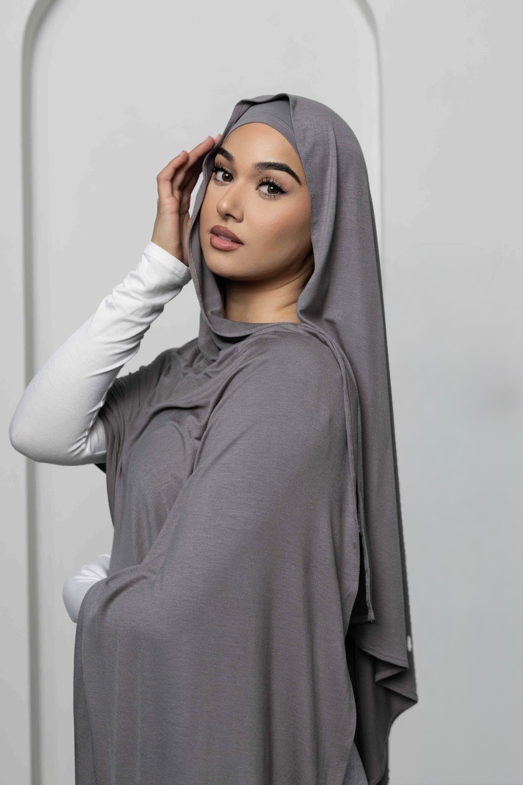 Jersey Matching Hijab & Undercap Set - Hazelnut Gray Jersey Matching Hijab & Undercap Set - Hazelnut Gray