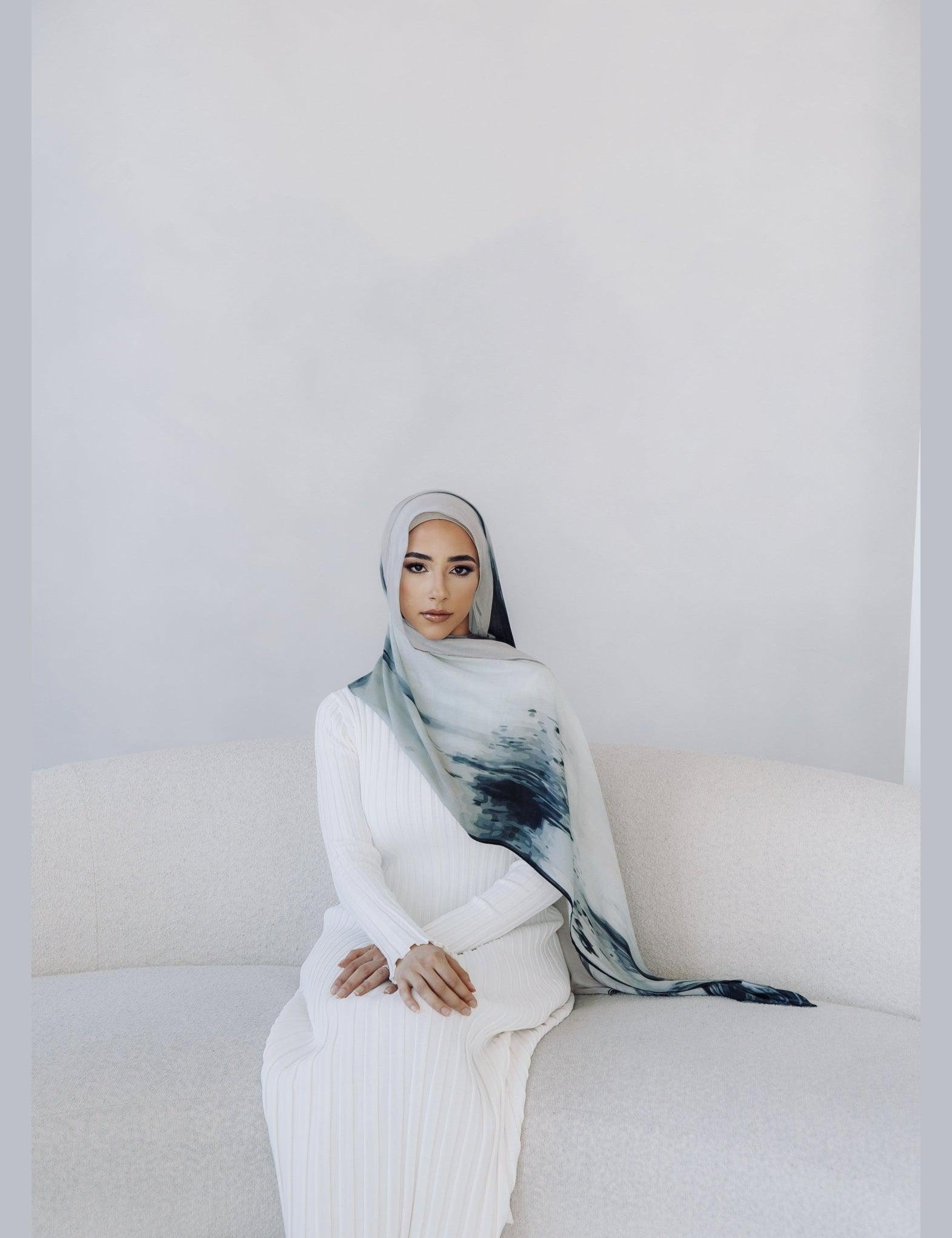 Printed Modal Hijab - Monochrome - Azelefa